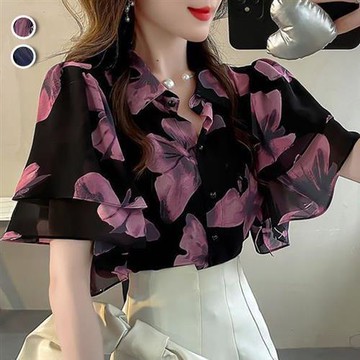 【韓國K.W.】韓國空運歐式情緣涼爽輕法式襯衫(薄衫/雪紡/小香風/涼感)