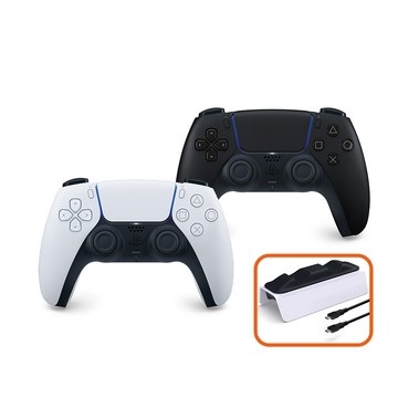 PlayStation SONY PS5原廠 DualSense 無線控制器 (黑/白任選1)+雙手把快速充電座 (白/灰任選1)