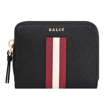 BALLY 6238492 SAIRA 經典條紋設計ㄇ字拉鍊零錢卡包.黑