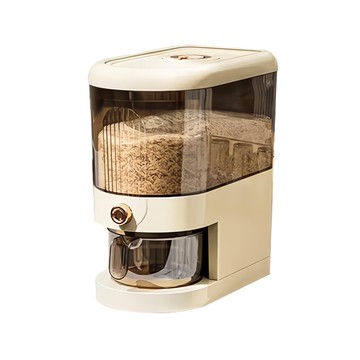 SHCJ 生活采家 RiceVault 防潮密封按壓米箱  奶油白  5公斤/10公斤  附專用量米杯  嵌入式密封  30.5 x 17.5 x 28cm  1個