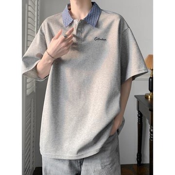 美式翻領短袖polo衫男款夏季撞色拼接半袖t恤潮流高級感情侶上衣
