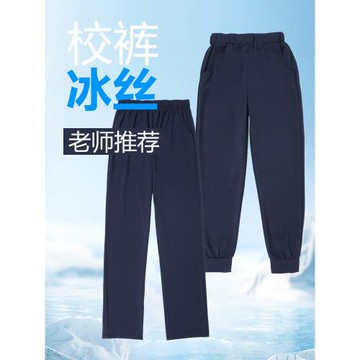 中小學生校服褲子夏季冰絲藏青色運動褲青少年一道兩條杠速干長褲
