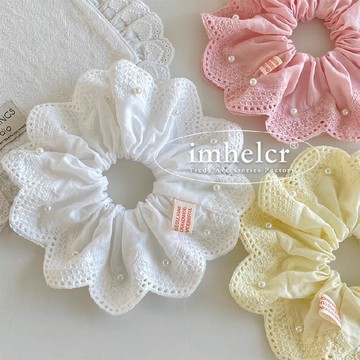 🔥2件9折🍊臺北出貨🍊可開發票溫柔珍珠花瓣邊髮圈~氛圍感蕾絲鏤空大腸髮圈日韓超仙頭繩髮飾女