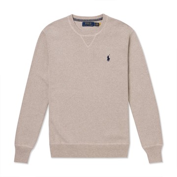 Polo Ralph Lauren RL 熱銷刺繡小馬針織大學T恤-奶茶色(無刷毛)