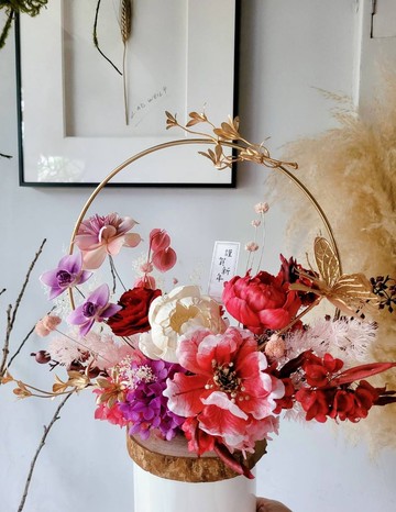 紫氣東來。招財金環永生花禮 /新年盆花/開幕盆花/祝賀花禮