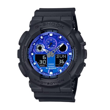 【CASIO 卡西歐】G-SHOCK 熾熱耀眼 搶眼火焰 熾焰藍 雙顯系列 GA-100FL-1A_51.2mm