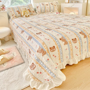 網紅款牛奶絨床蓋單件榻榻米夾棉兒童冬季絎縫防滑加絨床單三件套