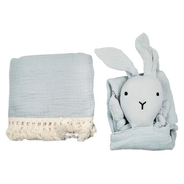 Kori Deer 可莉鹿 月禮盒組 純色流蘇嬰兒萬用包巾 + 安撫巾 Set 100%純棉  包巾100 x 120cm + 安撫巾28 x 28cm  煙灰