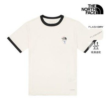 【The North Face 官方旗艦】北面女款米白色FLASHDRY速乾寬鬆短袖T恤｜8GXBQLI