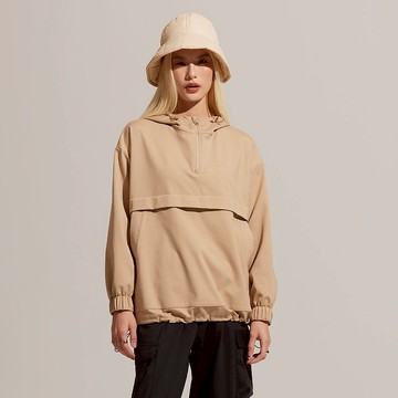 REBOOT動能-半開襟連帽衝鋒衣-草原棕