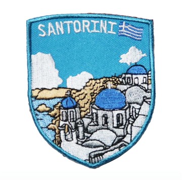 DIY刺繡徽章 希臘 聖多里尼 地標刺繡布章 貼布 布標 燙貼 徽章 肩章 識別章 背包貼 _廠商直送