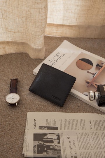 Lukbag Studio|十字紋翻蓋式兩折短夾|經典黑【情人節快速出貨】