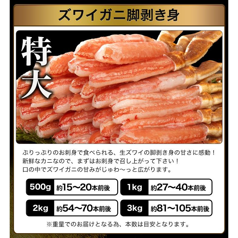 かに カニ 蟹 快適生活 ポーション ずわいがに 生 特大絶品お刺身用本ズワイガニ脚剥き身 総重量:約2kg(正味1.6kg) カニ鍋 かにしゃぶ