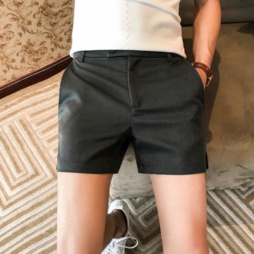 夏季側邊開叉純棉休閑三分褲男黑色西褲修身男士緊身短褲韓版潮流