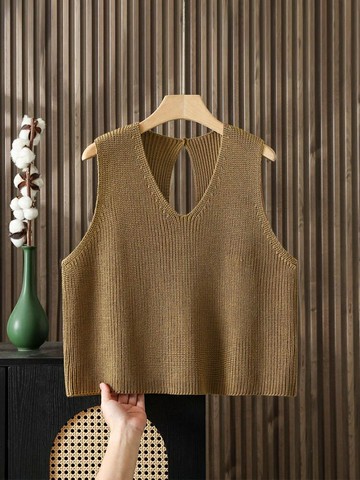 女士針織馬甲背心 早秋短款系繩針織馬甲女款春秋大碼棉線馬夾寬松休閑百搭疊穿背心