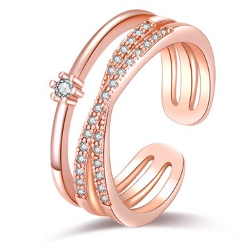 Jpqueen 優雅交叉韓版鑲鑽鏤空雙層開口可調整戒指(2色可選)