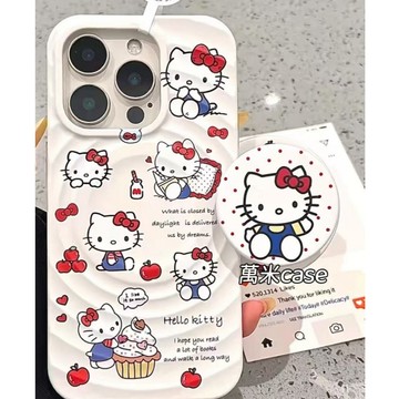 可愛韓系波漾殼 kitty磁吸支架 適用iPhone18 17 16 15 14 13 ProMax手機殼 全包磁吸硬殼