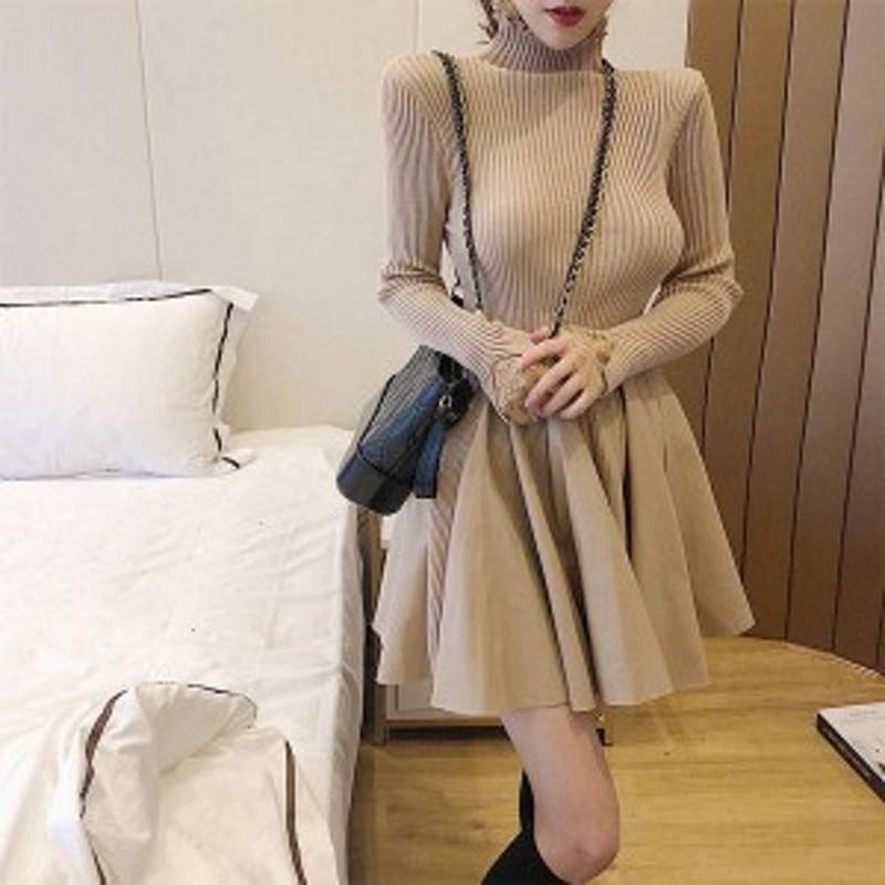 韓国 ファッション レディース ニットワンピース ニットワンピ ミニ丈 リブニット フレア ハイネックスリム レース セクシー 大人可愛い 通販 Lineポイント最大10 0 Get Lineショッピング