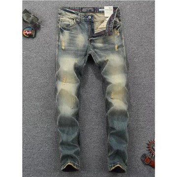 新品ins明星同款高端牛仔褲男修身小腳復古懷舊潮牌做舊彈力褲子