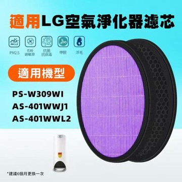 LG樂金 大白立式空氣清淨機 HEPA+活性碳濾網-副廠 除甲醛抗菌款 PS-309WI AS-401WWJ1 AS401WWL2