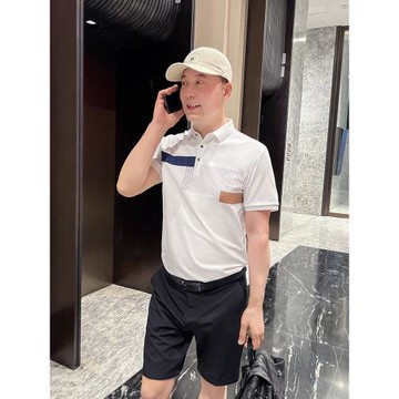 爸爸夏裝短袖t恤男士中年絲光棉Polo衫中老年寬松清涼透氣撞色T恤