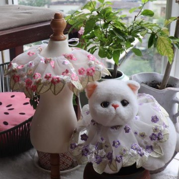 花貓兒手工制作寵物圍嘴蕾絲花邊貓咪口水巾狗狗圍脖拍照出游飾品