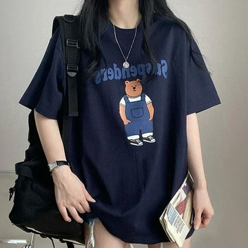 已售9642件💖Vuja de 純棉 t恤 短袖上衣女 小熊印花 T恤 韓國上衣 oversize T恤 潮流衣服 寬