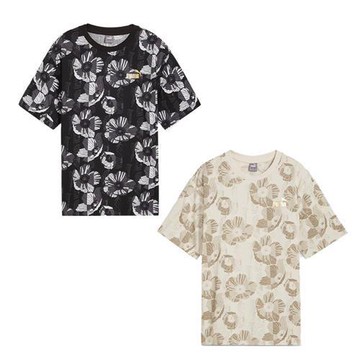 Puma 棉質短袖上衣 女裝 滿版 寬鬆 黑/奶茶【運動世界】68169201/68169287