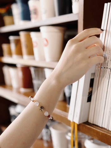 Mimis設計款 紅霞映珠 水晶胎毛手鍊