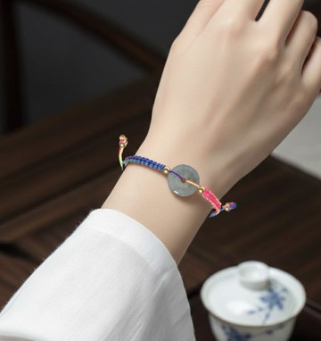 【願‧平安】冰種飄花平安扣編織手鍊 | 天然緬甸翡翠A貨 | 送禮