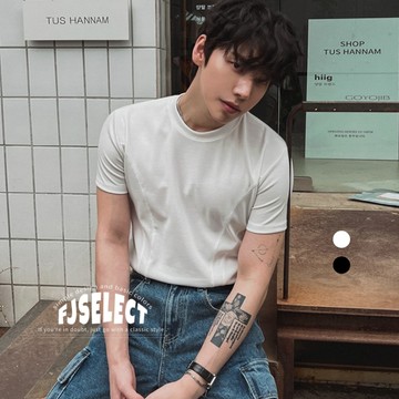 ［FJ select］韓系 修身 立體剪裁線 半袖 圓領 短T 短踢 圓領 短袖上衣 男生短袖 素色 T恤 美式