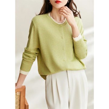 乄簡漫丨秋與芳菲丨精紡羊毛假兩件針織開衫舒適撞色佰搭毛衣外套