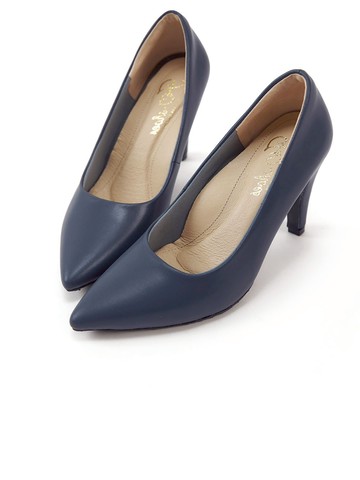 FM SHOES 素面尖頭細跟高跟鞋 深藍