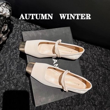 虧本清倉~法式方頭一字帶單鞋女淺口配裙子晚晚風溫柔瑪麗珍女鞋