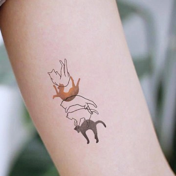 TU防水仿真紋身貼-跳躍的小貓-手腕-刺青