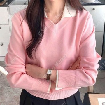 正韓女上衣 羅莉領長袖針織衫SOM1093-創翊韓都