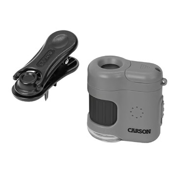 CARSON 卡薾紳 20x 迷你顯微鏡+鏡頭夾 Set LED UV雙光源 適用手機1x主鏡頭 旋轉撥鈕可對焦  顯微鏡(4 x 3.8 x 2.5cm) + 手機鏡頭夾(7 x 3.3 x 2.5cm)  1組