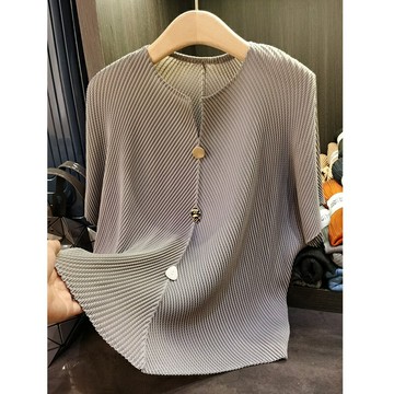 【巴黎精品】現貨+預購 三宅風皺褶衣服褶皺上衣高級摺衣彈力女裝顯瘦折衣大碼-短袖壓褶T恤6色a1hl7