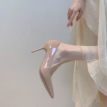 夜店高跟鞋 純欲裸色高跟鞋女細跟性感夜場簡約氣質名媛旗袍尖頭漆皮職業單鞋YY316公司貨