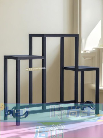 免運 可開發票 花架 鋁合金花架 置物架 室外花架 鋁合金黑色三連體嶺南盆景花架可移動室外鐵藝新中式室內桌面金屬