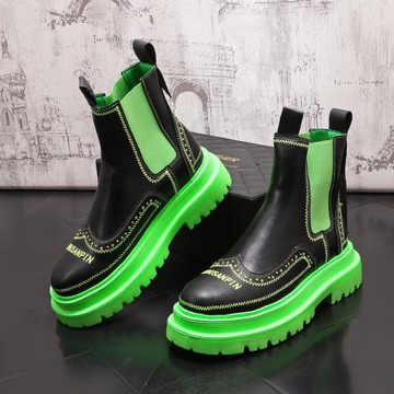 馬丁靴新款厚底內增高皮靴時尚刺繡男靴子韓版潮流時裝靴套筒短靴