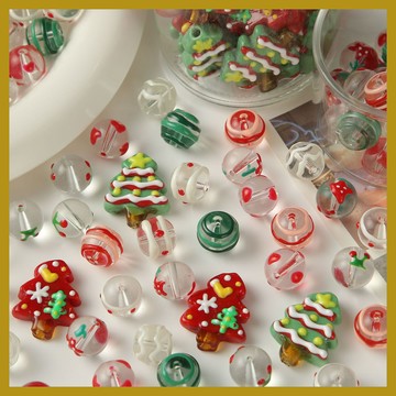 聖誕卡通琉璃珠 diy材料 手繪聖誕樹散珠 手串項飾品配件 串珠 串珠材料 串珠材料包 珠珠材料 手串材料