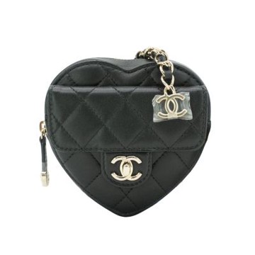 Chanel 香奈兒 展示品 菱格羊皮金釦愛心鍊帶斜背包(AP2787-黑)
