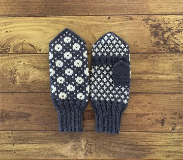 北歐傳統圖案附蓋連指手套 - 藍灰色