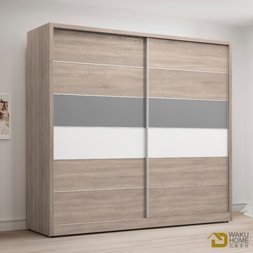 WAKUHOME 瓦酷家具Kenster淺灰雙色7X7尺推門衣櫥寬212*深60.5*高197公分