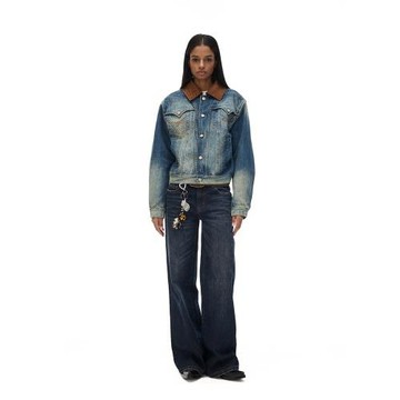 COSTUSTOOT24秋冬新款  復古麂皮領落肩水洗藍寬松牛仔夾克外套女