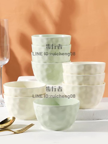 奶油風陶瓷米飯碗家用小碗奶白色奶綠色餐具創意ins風水果碗面碗【步行者戶外生活館】
