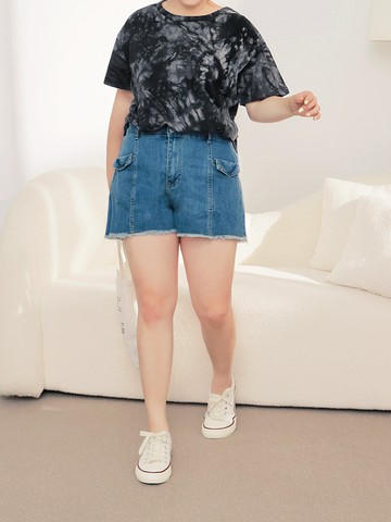 造型口袋車線不收邊水洗牛仔短褲