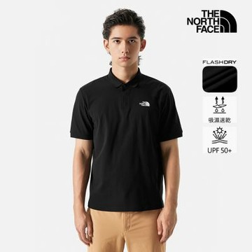 【The North Face 官方旗艦】 北面男款黑色吸濕排汗防曬POLO衫｜87W2JK3