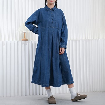 寬鬆半開襟牛仔洋裝122371C